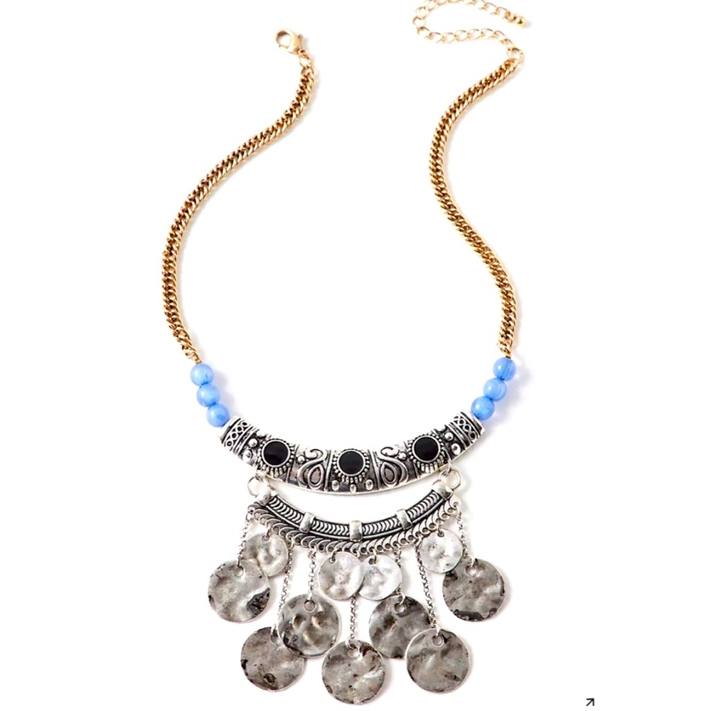 Free People Gold and Blue Statement Necklace